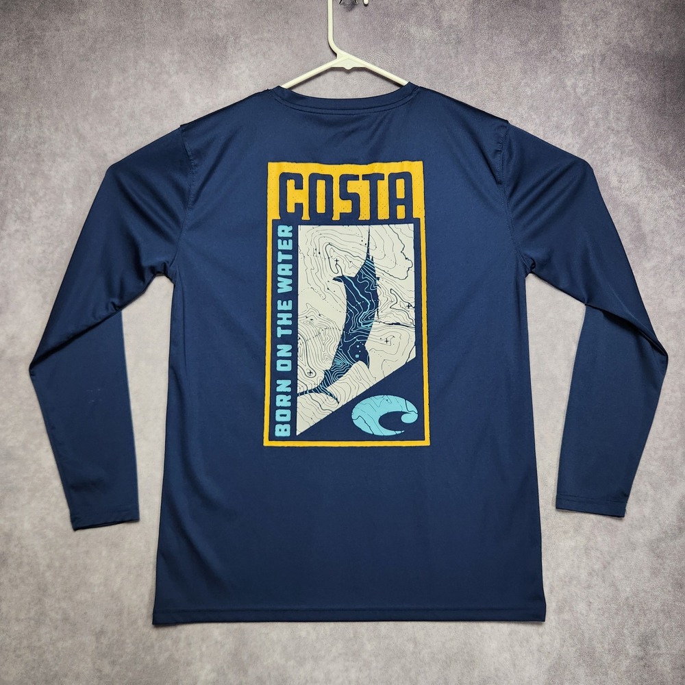 Costa Del Mar Mens Long Sleeve Performance Fishing Shirt Blue Marlin Graphic M